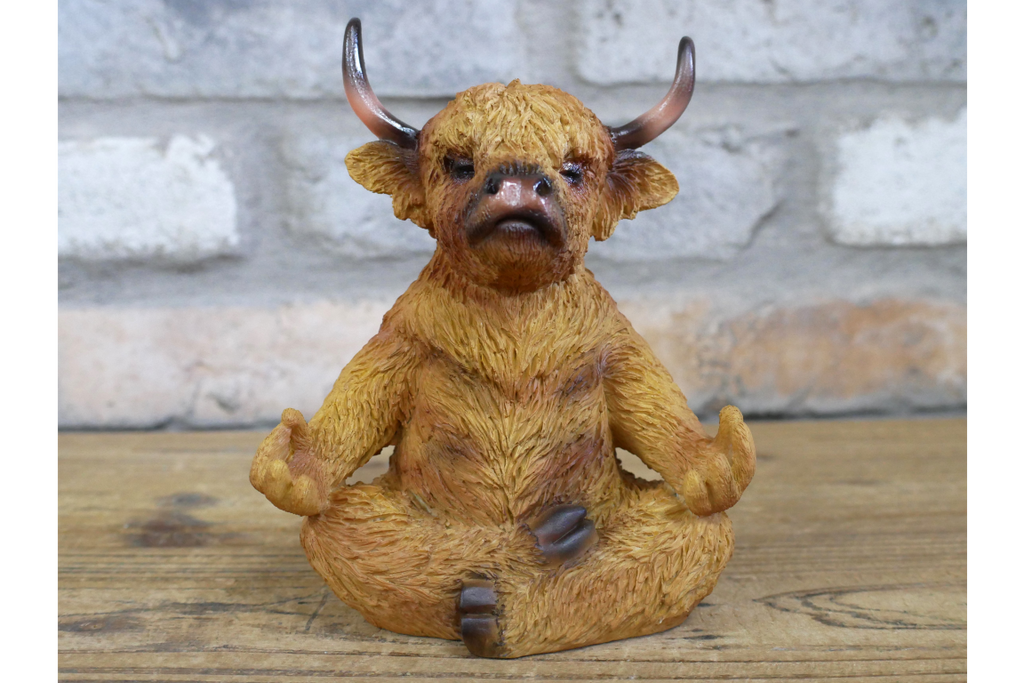 Meditating Highland Cow Ornament Zen Yoga Calf Resin Figurine