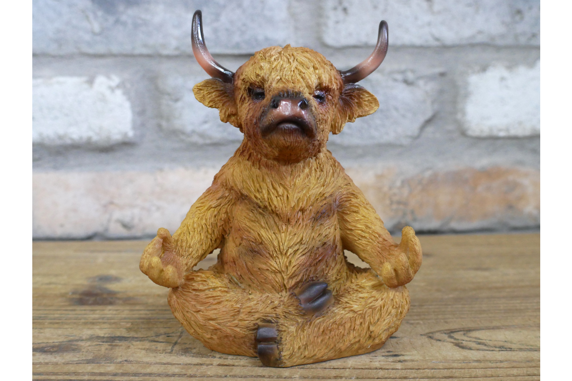 Meditating Highland Cow Ornament Zen Yoga Calf Resin Figurine