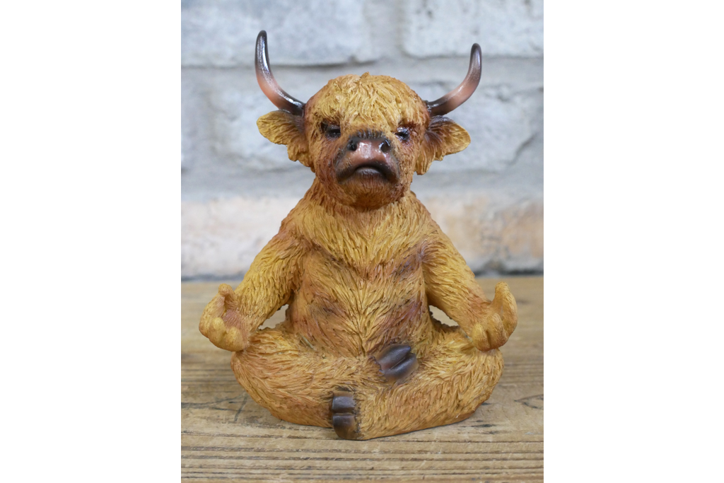 Meditating Highland Cow Ornament Zen Yoga Calf Resin Figurine