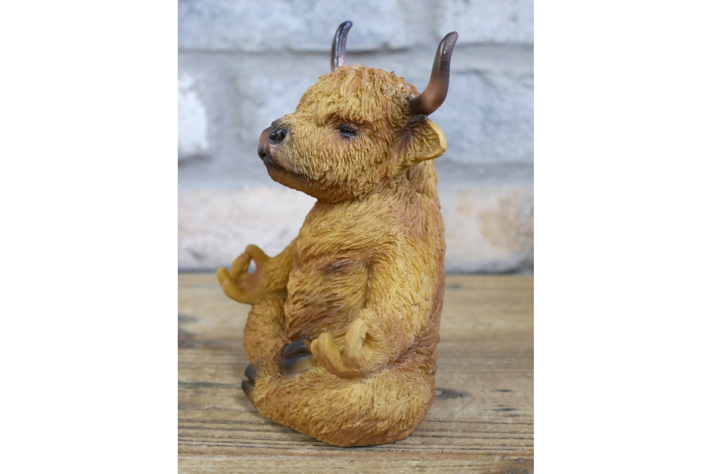 Meditating Highland Cow Ornament Zen Yoga Calf Resin Figurine