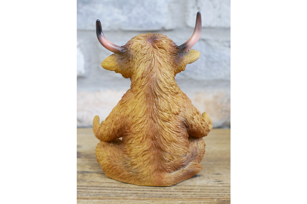 Meditating Highland Cow Ornament Zen Yoga Calf Resin Figurine