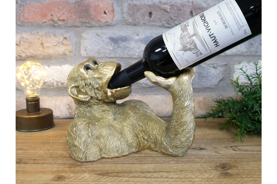Funny Gold Monkey Wine Bottle Holder Chimp Beer Countertop Display