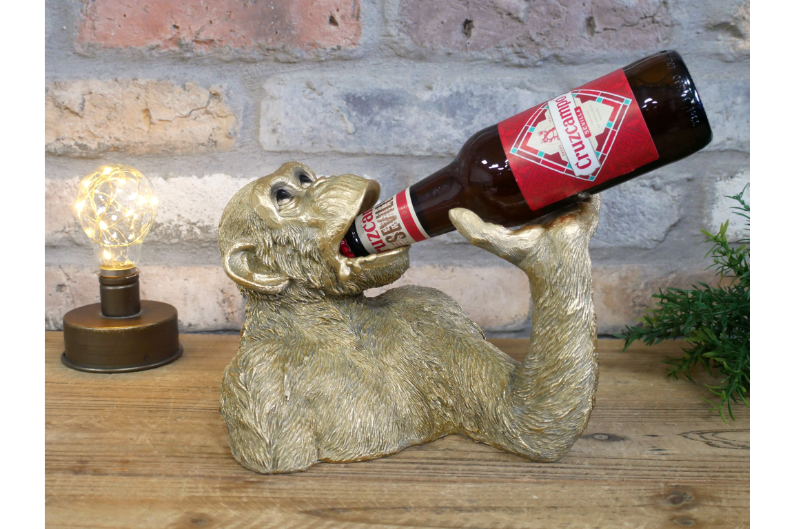 Funny Gold Monkey Wine Bottle Holder Chimp Beer Countertop Display