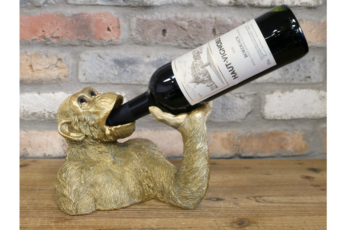 Funny Gold Monkey Wine Bottle Holder Chimp Beer Countertop Display