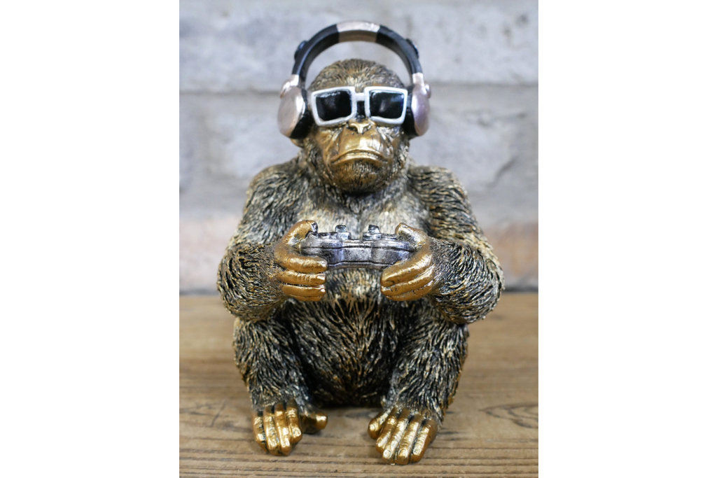 Gamer Monkey Resin Ornament Funny Chimp Video Game Controller Figurine