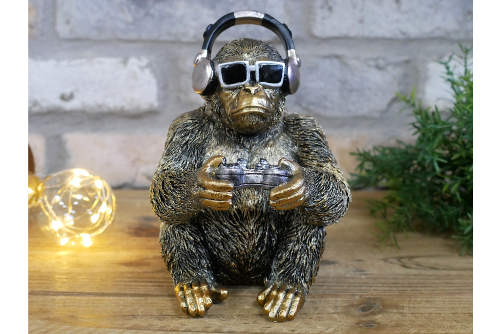 Gamer Monkey Resin Ornament Funny Chimp Video Game Controller Figurine