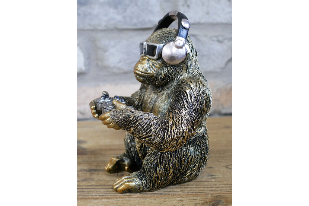 Gamer Monkey Resin Ornament Funny Chimp Video Game Controller Figurine