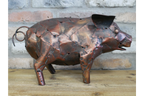 Metal Pig Sculpture - Rustic Copper Garden Ornament & Home Decor