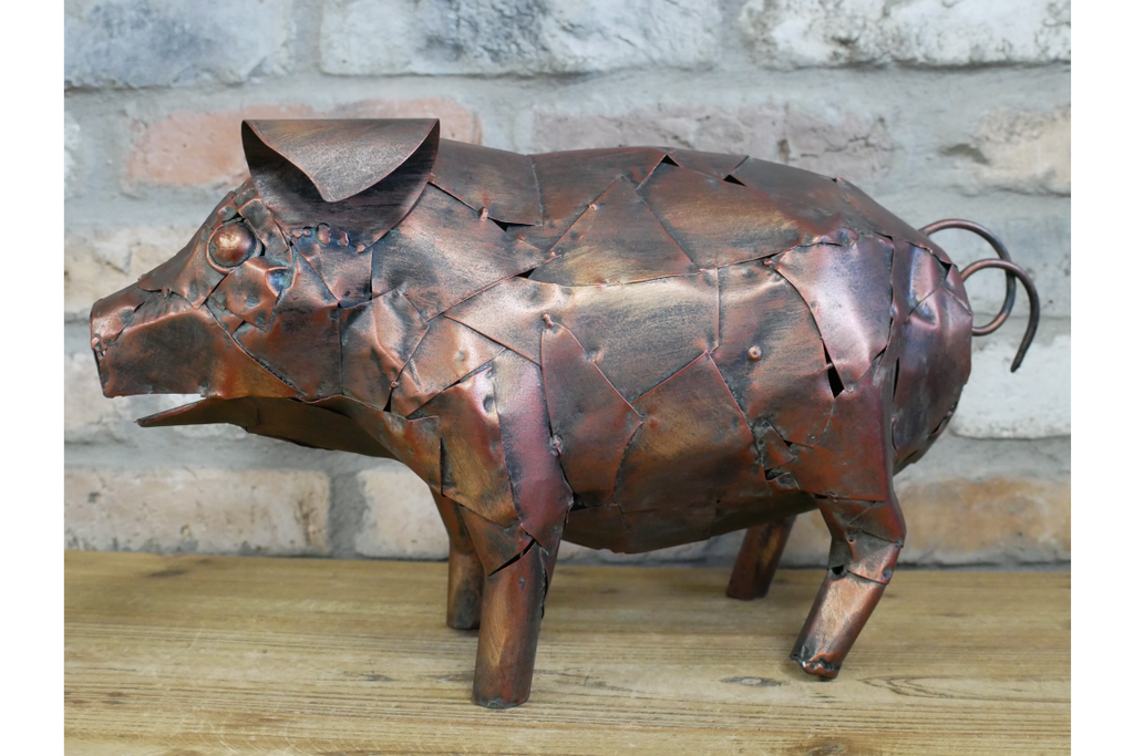Metal Pig Sculpture - Rustic Copper Garden Ornament & Home Decor