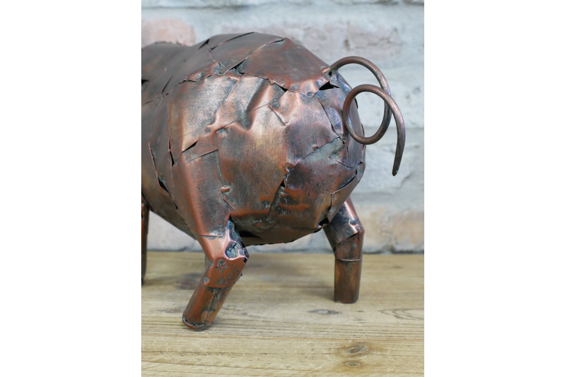 Metal Pig Sculpture - Rustic Copper Garden Ornament & Home Decor