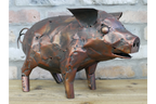 Metal Pig Sculpture - Rustic Copper Garden Ornament & Home Decor