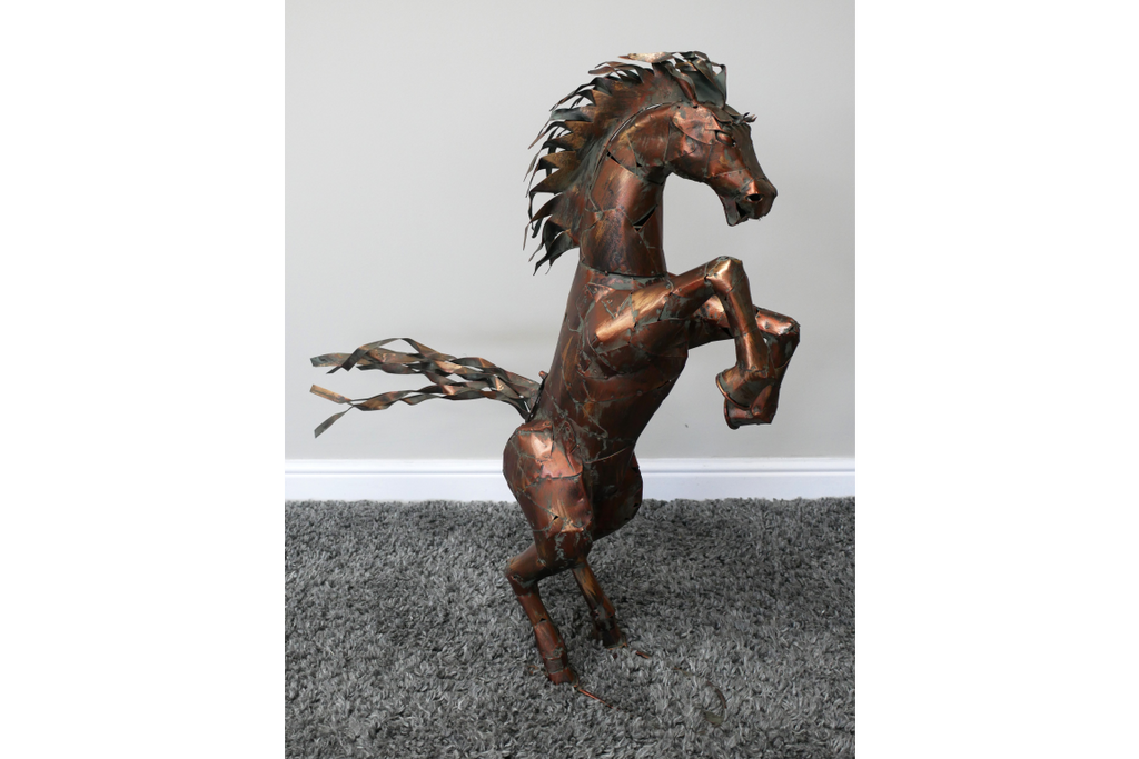 Large Rearing Horse Metal Garden Statue Rustic Bronze Stallion Sculpture
