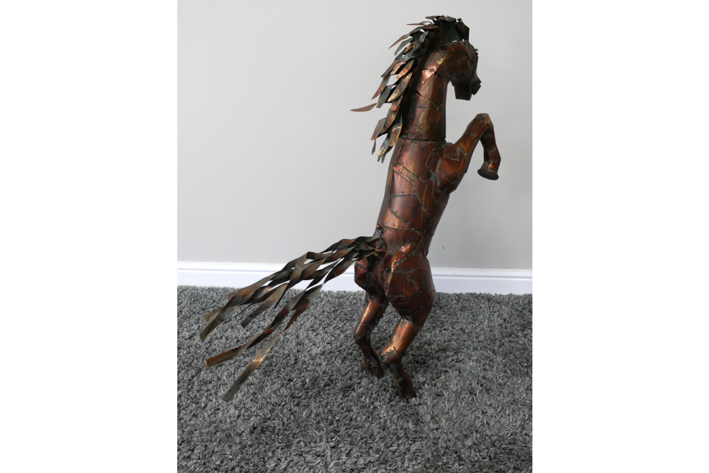Large Rearing Horse Metal Garden Statue Rustic Bronze Stallion Sculpture