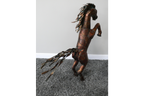 Large Rearing Horse Metal Garden Statue Rustic Bronze Stallion Sculpture