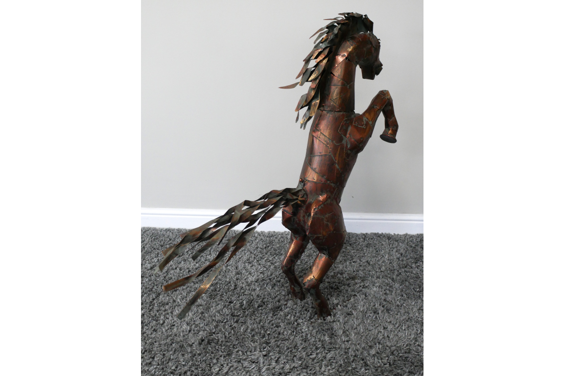 Large Rearing Horse Metal Garden Statue Rustic Bronze Stallion Sculpture