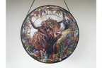 Highland Cow Stained Glass Suncatcher Hanging Window Panel Ornament