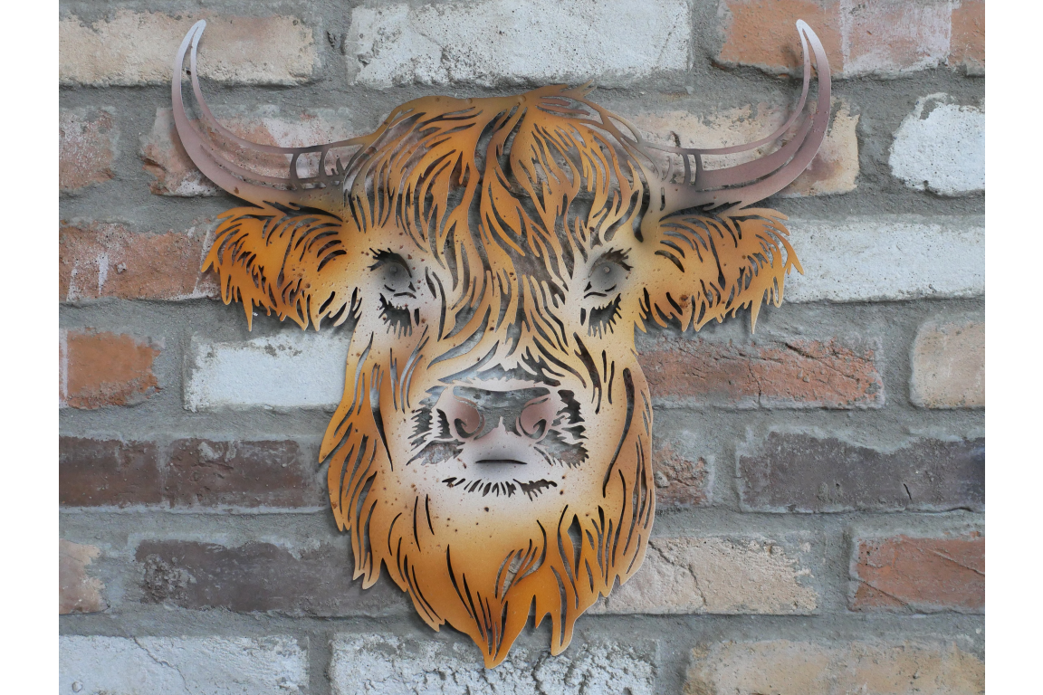 Rustic Metal Highland Cow Wall Art - Laser Cut Garden & Home Decor