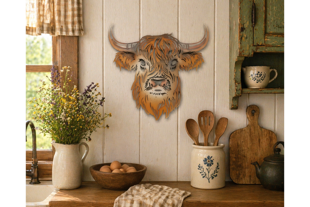 Rustic Metal Highland Cow Wall Art - Laser Cut Garden & Home Decor