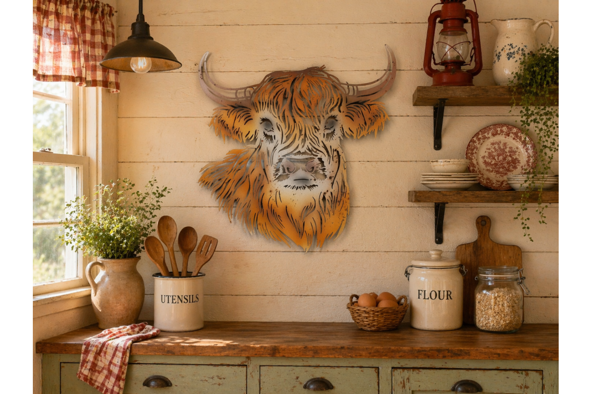 Rustic Metal Highland Cow Wall Art - Laser Cut Garden & Home Decor