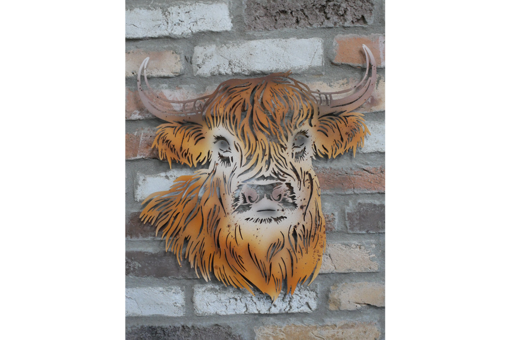 Rustic Metal Highland Cow Wall Art - Laser Cut Garden & Home Decor