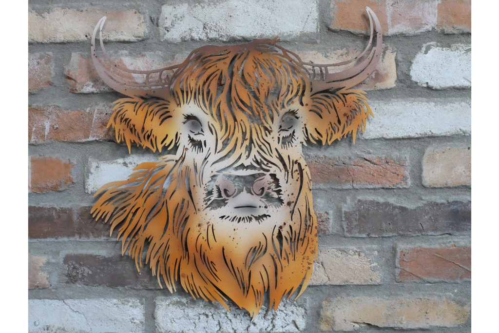 Rustic Metal Highland Cow Wall Art - Laser Cut Garden & Home Decor