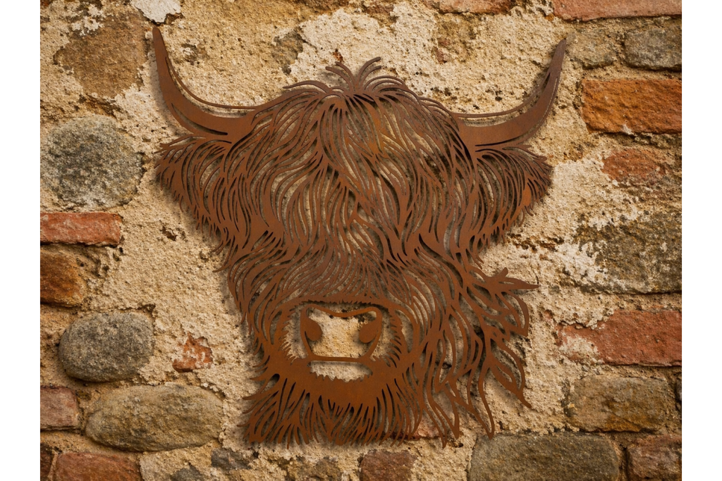Rustic Metal Highland Cow Wall Art - Laser Cut Garden & Home Decor