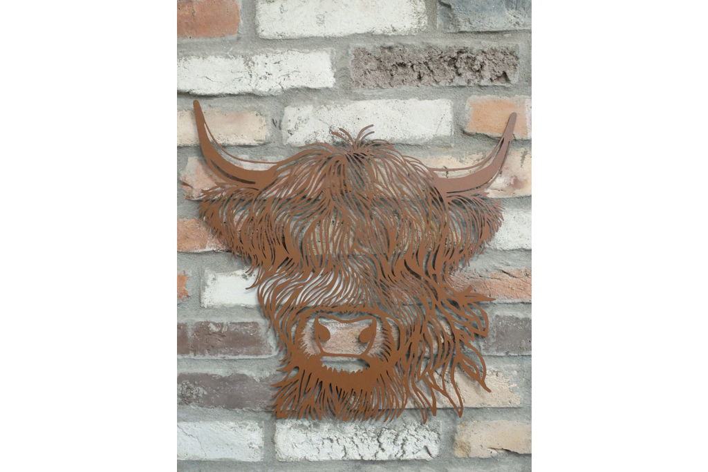 Rustic Metal Highland Cow Wall Art - Laser Cut Garden & Home Decor