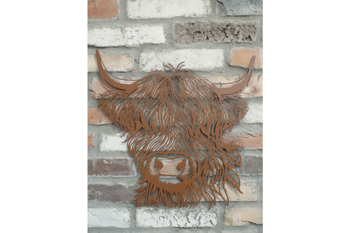 Rustic Metal Highland Cow Wall Art - Laser Cut Garden & Home Decor