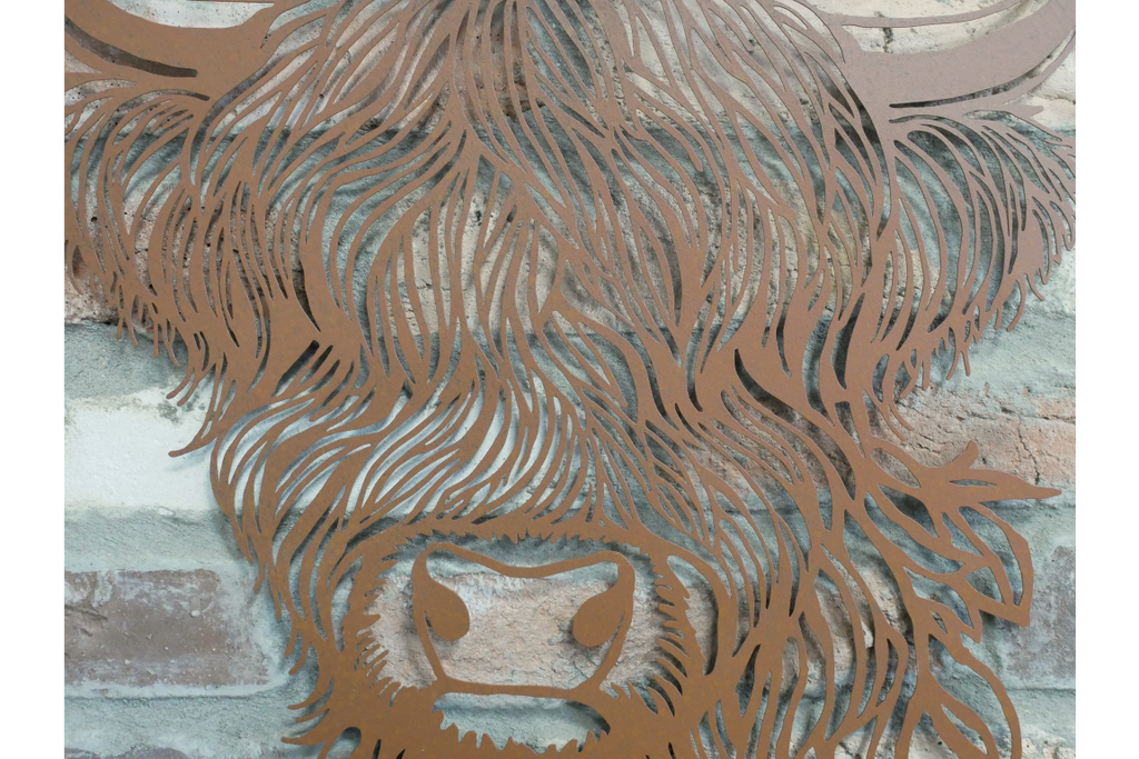Rustic Metal Highland Cow Wall Art - Laser Cut Garden & Home Decor