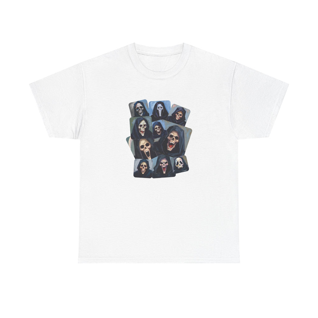 Grim Reaper Collage Printed T-Shirt 100% Cotton Novelty Scary Halloween Death Tee White