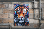 DJ Tiger Street Art Metal Sign - Vibrant Graffiti Big Cat Wall Art Plaque