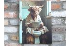 Highland Cow in Dressing Gown Canvas - Funny Toilet Bathroom Wall Art