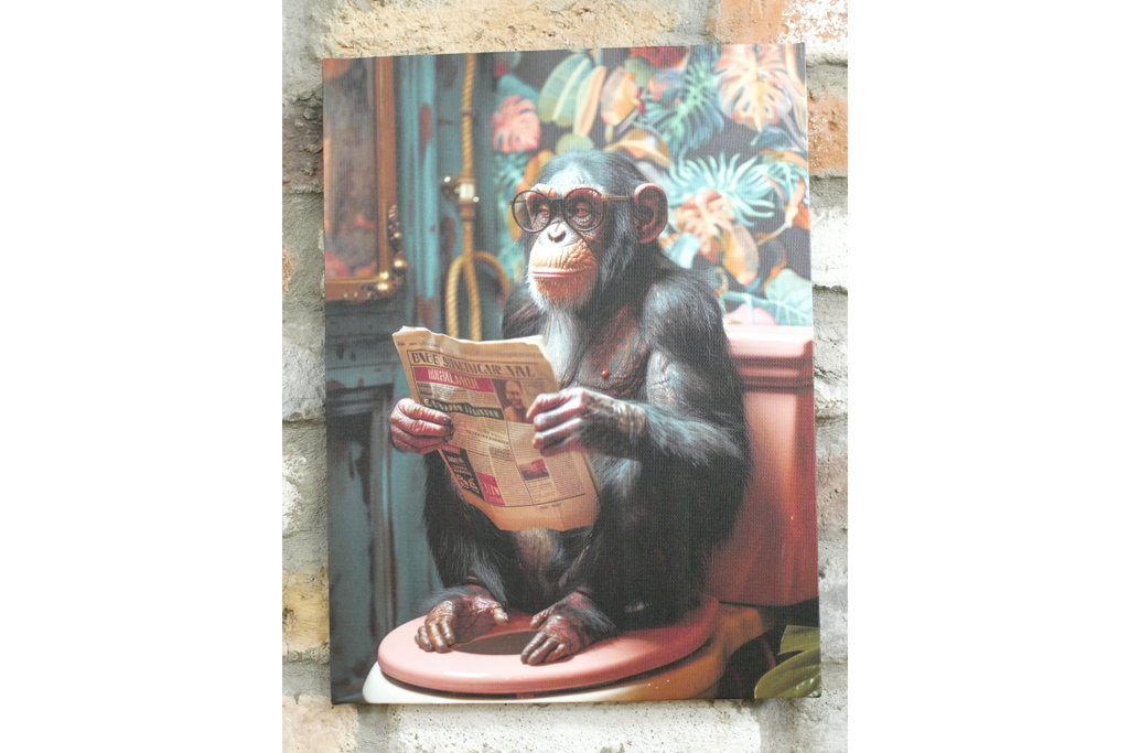 Chimpanzee with Glasses Canvas Print - Funny Bathroom Monkey Wall Art