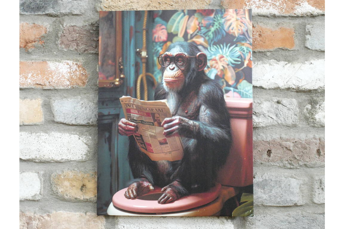 Chimpanzee with Glasses Canvas Print - Funny Bathroom Monkey Wall Art