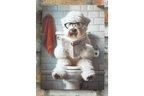 White Dog with Glasses Canvas Print - Funny Bathroom Canine Wall Art