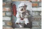 White Dog with Glasses Canvas Print - Funny Bathroom Canine Wall Art