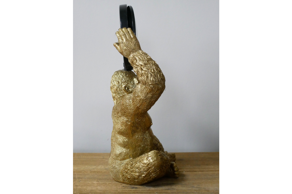 Gold Gorilla Vanity Mirror Figurine - Quirky Resin Monkey Desk Decor
