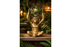 Gold Chimpanzee Vanity Mirror Figurine - Quirky Resin Monkey Desk Decor