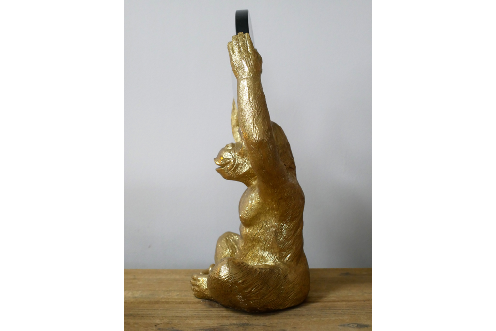 Gold Chimpanzee Vanity Mirror Figurine - Quirky Resin Monkey Desk Decor
