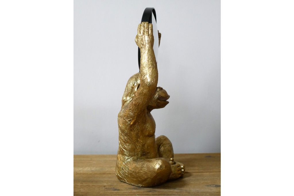 Gold Chimpanzee Vanity Mirror Figurine - Quirky Resin Monkey Desk Decor