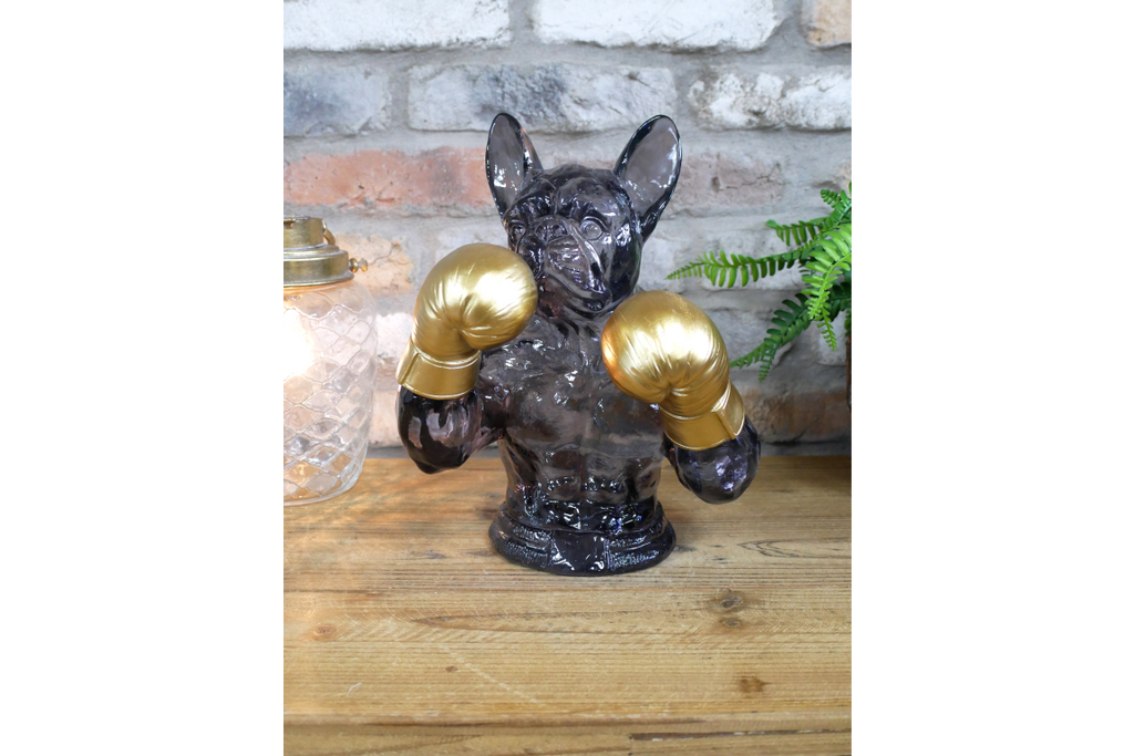 Gold Boxing French Bulldog Bust - Quirky Smoke Resin Frenchie Dog Statue