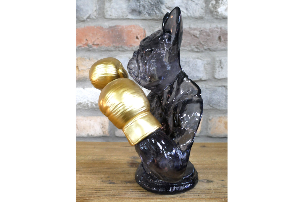 Gold Boxing French Bulldog Bust - Quirky Smoke Resin Frenchie Dog Statue