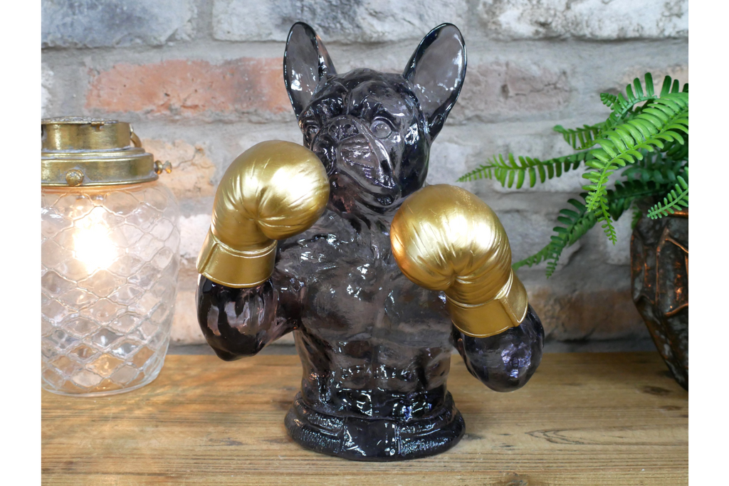 Gold Boxing French Bulldog Bust - Quirky Smoke Resin Frenchie Dog Statue