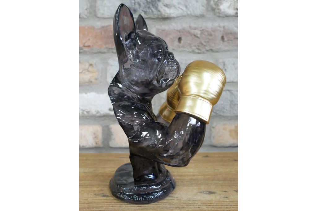 Gold Boxing French Bulldog Bust - Quirky Smoke Resin Frenchie Dog Statue
