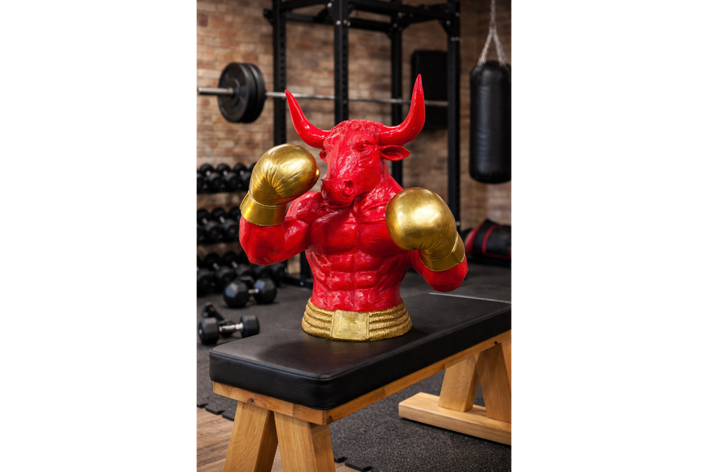 Gold Boxing Bull Torso Bust - Large Red Resin Charging Animal Sculpture