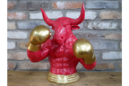 Gold Boxing Bull Torso Bust - Large Red Resin Charging Animal Sculpture