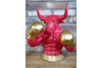 Gold Boxing Bull Torso Bust - Large Red Resin Charging Animal Sculpture
