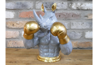 Gold Boxing Rhino Torso Bust - Quirky Grey Resin Rhinoceros Dog Statue