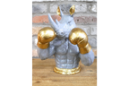 Gold Boxing Rhino Torso Bust - Quirky Grey Resin Rhinoceros Dog Statue