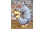 Gold Boxing Rhino Torso Bust - Quirky Grey Resin Rhinoceros Dog Statue